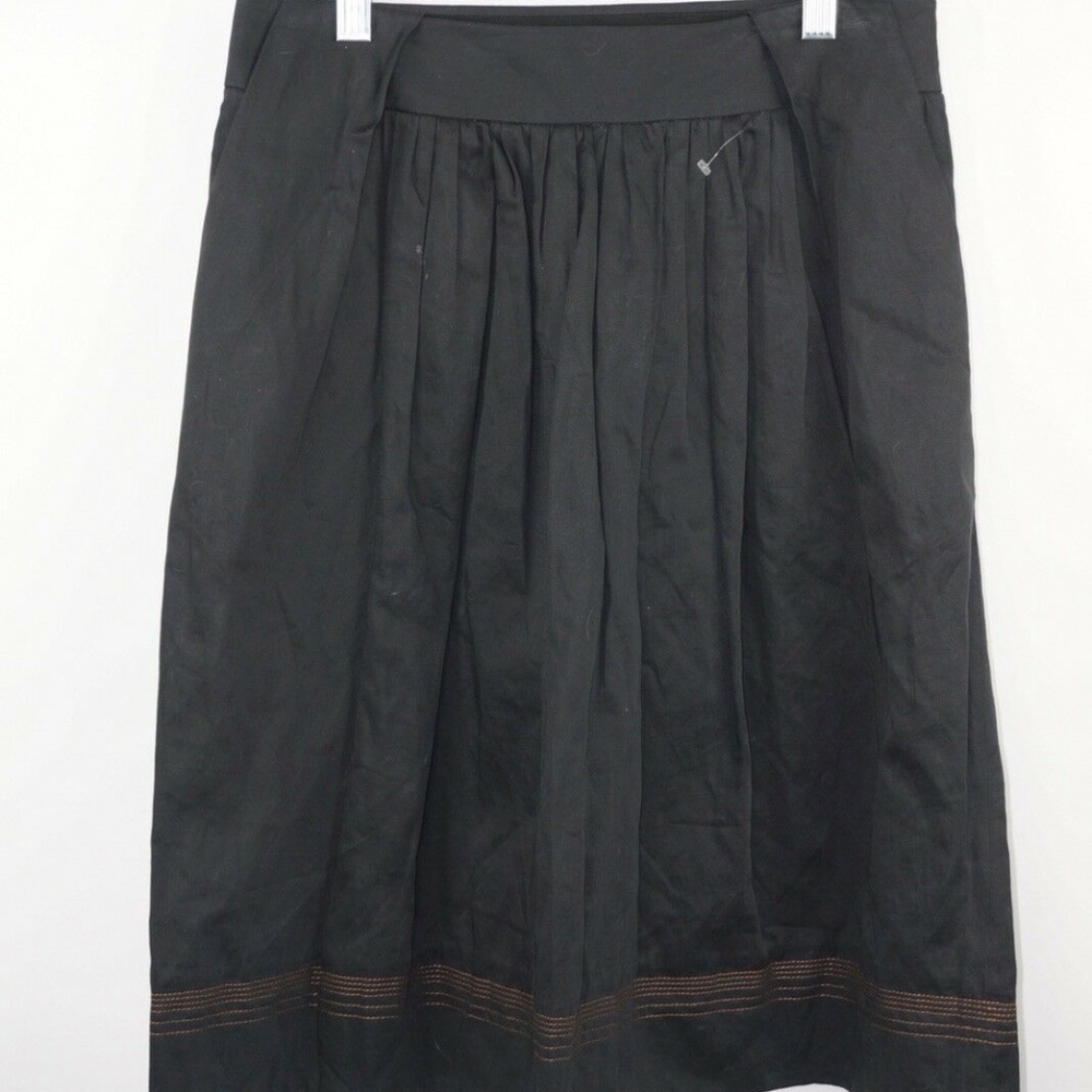 Lida Baday Black Cotton A Line Pleated Trim Skirt